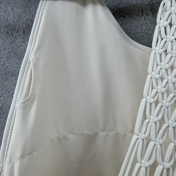 aerie Swimsuit Women M Cream One Piece Racerback Crochet Vanilla Girl Beach - Picture 6 of 11